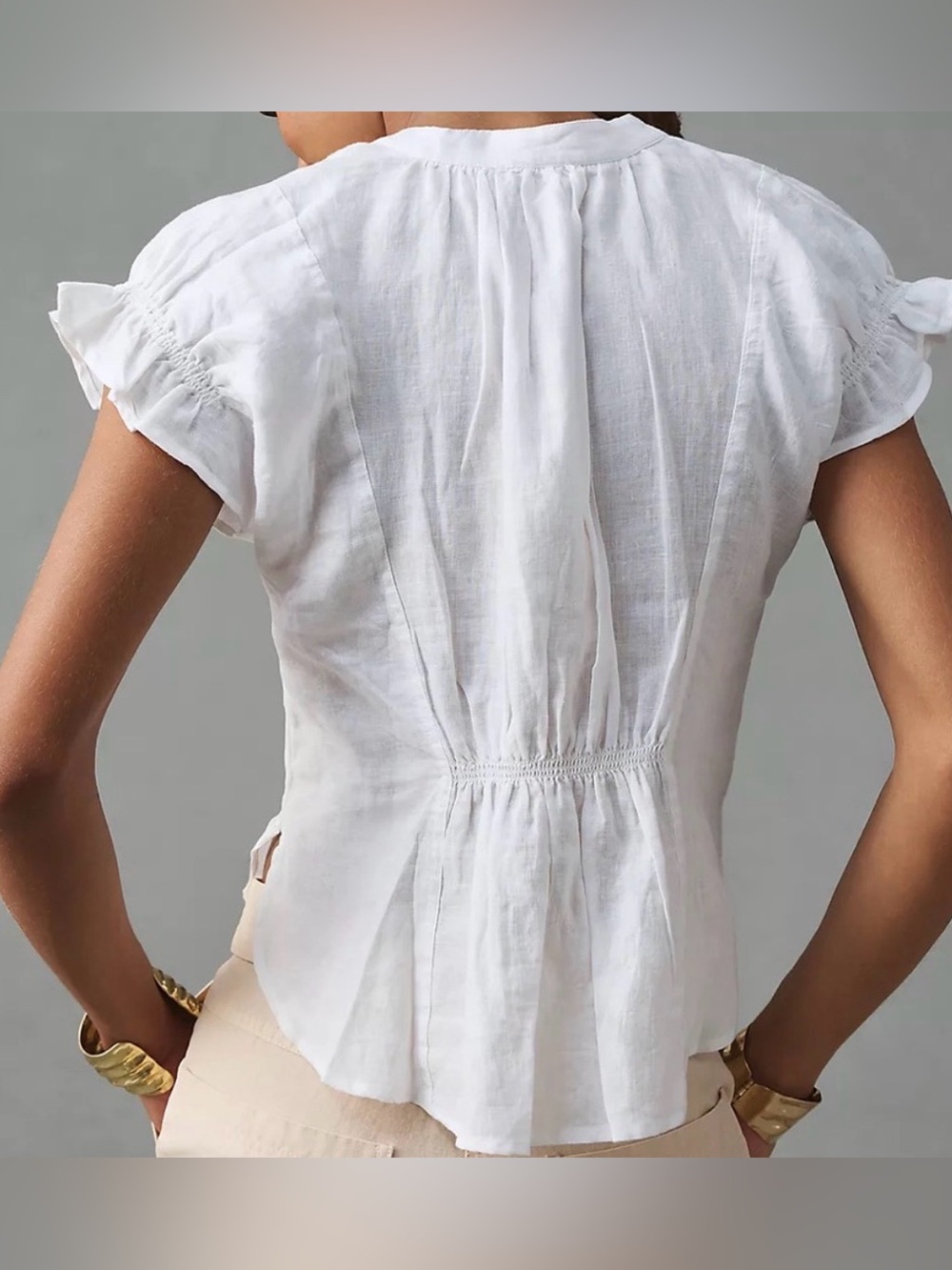 Anthropologie Pilcro Women’s White Ruffled Sleeve Linen Blouse